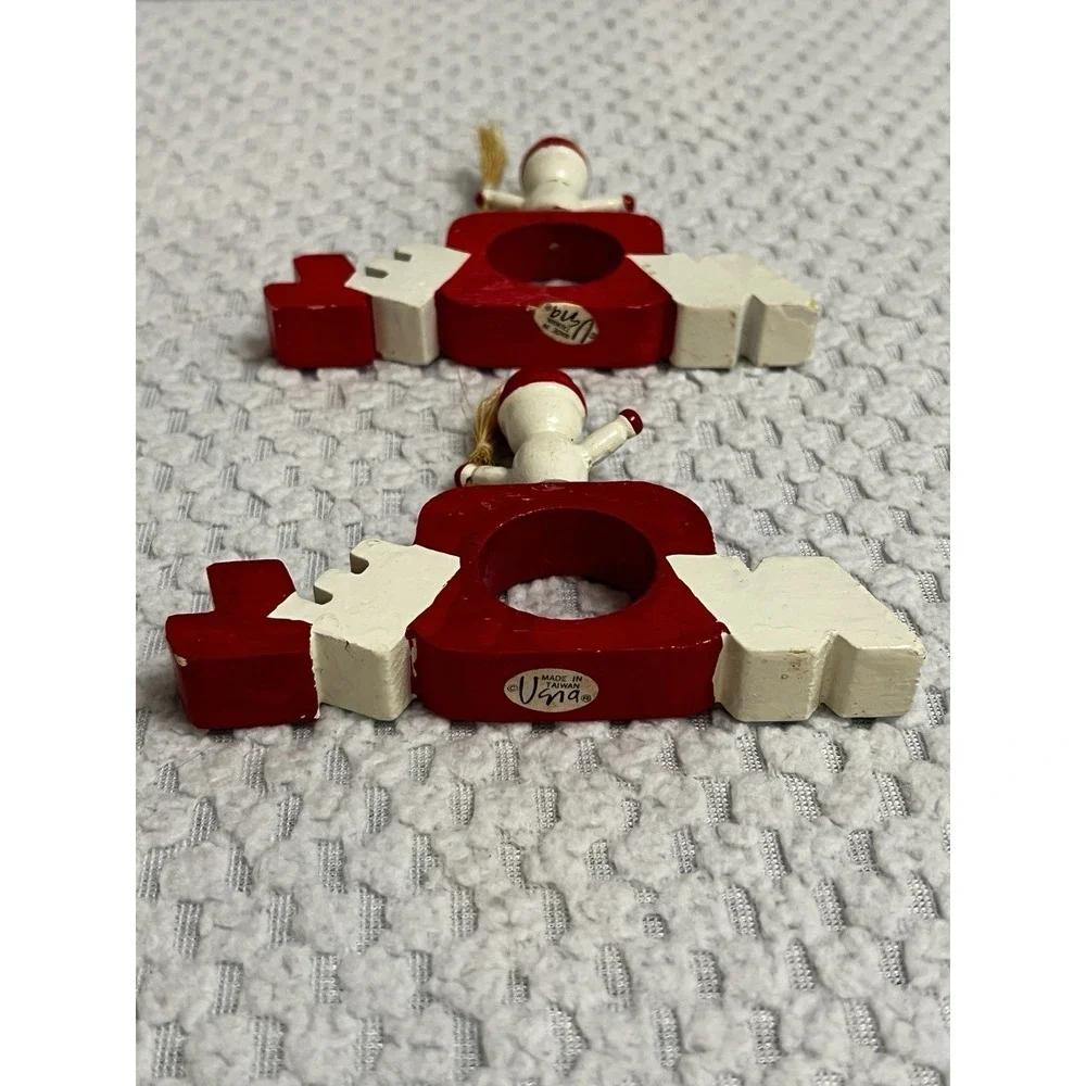 Vtg‎ Vera Neumann Napkin Rings Wood Christmas Holiday Hand Painted Tablescape